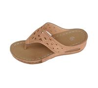 Sandales Femme Compensées Pieds Larges Confort Pantoufles D'Été À Talons Compensés pour Femmes,Style Rétro,Style Ethnique,Décontractées,Simples,Pour Chaussures Orthopediques Femmes (Khaki,43)