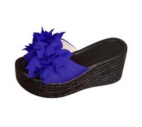 Sandales Femme Compensées Pieds Larges Confortable Pantoufles D'Été À Semelle Épaisse,Motif,avec Une Centaine de Motifs,pour Augmenter La Hauteur,Chaussure Femme Compensée Sandales (Blue,39)
