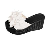 Sandales Femme Compensées Pieds Larges Confortable Pantoufles D'Été À Semelle Épaisse,Motif,avec Une Centaine de Motifs,pour Augmenter La Hauteur,Chaussure Femme Compensée Sandales (White,42)