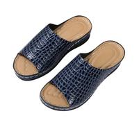 Sandales Femme Compensées Sandale Orthopedique Nouveaux Modèles De Pantoufles À Semelle Épaisse Noire Style Commerce Extérieur Légères Et Ornées De Motifs Chaussure Été Femme (Dark Blue 43)