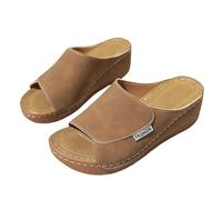 Sandales Femme Confortable Compensées Été Chaussons Confortables à Talons Compensés Pour Femmes Pantoufles Décontractées à Bouche de Poisson Sandals Plates Femme Chaussure Compensée (Brown 40)