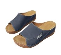 Sandales Femme Confortable Compensées Été Chaussons Confortables à Talons Compensés Pour Femmes Pantoufles Décontractées à Bouche de Poisson Sandals Plates Femme Chaussure Compensée (Dark Blue 39)