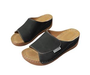 Sandales Femme Confortable Compensées Été Chaussons Confortables à Talons Compensés Pour Femmes Pantoufles Décontractées à Bouche de Poisson Sandals Plates Femme Chaussure Compensée (Black 39)