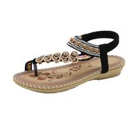 Sandales Femme ConfortablesÉté Bottines Mode d'été Femmes Décontracté Bout Ouvert Plat Amour Strass Confortable Fond Mou Respirant Bande Élastique Chaussures Sandales Chausson Confort (Black, 42)