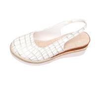 Sandales Femme Cuir Confortable Été Compensées Sandales d'été Pour Femmes Semelle Épaisse Creuse Quatre Couleurs Sandals Orthopediques Femmes Pieds Larges Femme (White 36)