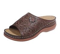Sandales Femme en Cuir Mules Femmes Chaussons d'été Tongs Femme Claquette Compensée Confortables pour Maison Piscine Plage Anti-dérapant Respirant Sandales,Laiton,39EU
