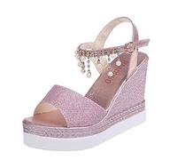 Sandales Femme Été Chaussure Femmes Talon Compensé Confortables Plateforme Nu-pieds Ventes Flash de Printemps Sandale Bout Ouvert Semelle Epaisse Comfy Espadrilles Sandales de Soirée Parties Mariage