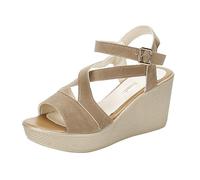 Sandales Femme Été Chaussures Antidérapantes Respirantes Et Nu-Pieds Bohême Bout Ouvert Avec Talon Plateforme Confortables Semi Trailer Sandale Chic Tongs De Plage (Khaki, 36)