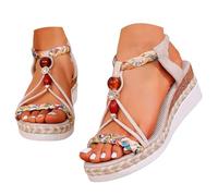 Sandales Femme Été Chaussures Antidérapantes Respirantes Et Nu-Pieds Bohême Perle Cuir Bout Ouvert Avec Talon Bloc Plateforme Comfy Semi Trailer Sandales Chic Claquette