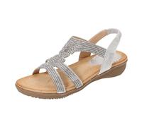 Sandales Femme Été Compensées Mules Compensees Ladies Sandals Summer New Comfortable Fashion Retro Ethnic Style Light Vacation Elastic Heel Casual Flat Chaussures Compensées Femme (Silver 42)