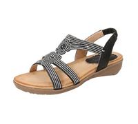 Sandales Femme Été Compensées Mules Compensees Ladies Sandals Summer New Comfortable Fashion Retro Ethnic Style Light Vacation Elastic Heel Casual Flat Chaussures Compensées Femme (Black 42)