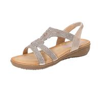 Sandales Femme Été Compensées Mules Compensees Ladies Sandals Summer New Comfortable Fashion Retro Ethnic Style Light Vacation Elastic Heel Casual Flat Chaussures Compensées Femme Chaussure (Gold 42)