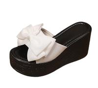Sandales Femme Été Compensées Orthopedique Confort Chaussons D'Été pour Femmes,Nouvelles Pantoufles Compensées Européennes Et À Plateforme Et Nœud Chaussure A Talon Femme Sandales De (White,38)