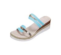 Sandales Femme Été Compensées Sandales Plateforme Women's Summer Casual Comfortable Buckle Strap Thick Bottom Rome Thick Bottom Slope Heel Slippers Chaussure A Talon Femme (Sky Blue,40)