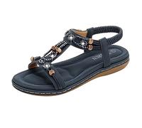 Sandales Femme été Confortable Bohème Tongs Avec Strass Cuir Orthopédique Ouvert De Marche Talon Plat épais Avec Boucle Fashion à Bride élastique Confort Idee Cadeau Femme Plage Voyage