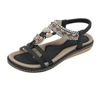 Sandales Femme été Confortable Bohème Tongs Avec Strass Cuir Orthopédique Ouvert De Marche Talon Plat épais Avec Boucle Fashion à Bride élastique Confort Idee Cadeau Femme Plage Voyage