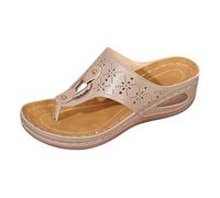 Sandales Femme été Confortable Compensées Plateforme Orthopédique avec Support Pantoufles en Cuir Mode Tongs de Marche À Bout Ouvert Flip Flops Claquettes avec Talon Semelles épaisses Creux