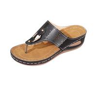 Sandales Femme été Confortable Compensées Plateforme Orthopédique avec Support Pantoufles en Cuir Mode Tongs de Marche À Bout Ouvert Flip Flops Claquettes avec Talon Semelles épaisses Creux