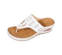 Sandales Femme été Confortable Compensées Plateforme Orthopédique avec Support Pantoufles en Cuir Mode Tongs de Marche À Bout Ouvert Flip Flops Claquettes avec Talon Semelles épaisses Creux