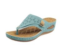 Sandales Femme été Confortable Compensées Plateforme Orthopédique avec Support Pantoufles en Cuir Mode Tongs de Marche À Bout Ouvert Flip Flops Claquettes avec Talon Semelles épaisses (Green, 39)