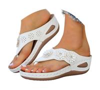 Sandales Femme été Confortable Compensées Plateforme Orthopédique avec Support Pantoufles en Cuir Tongs de Marche À Bout Ouvert Flip Flops Claquettes avec Talon Semelles épaisses Creux