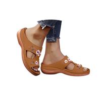 Sandales Femme été Confortable Compensées Plateforme Orthopédique Sandales avec Support Pantoufles en Cuir Mode Tongs Sandales de Marche À Bout Ouvert Flip Flops
