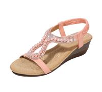 Sandales Femme Été Confortable Compensées Women's Sandals New Summer Comfortable And Fashionable Retro Ethnic Style Lightweight Vacation Elastic Heel Thick Chaussure Compensee Femme Mule (Pink 41)