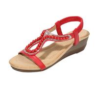 Sandales Femme Été Confortable Compensées Women's Sandals New Summer Comfortable And Fashionable Retro Ethnic Style Lightweight Vacation Elastic Heel Thick Chaussure Compensee Femme Mule (Red 41)