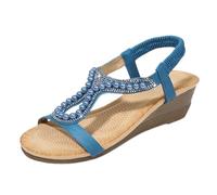 Sandales Femme Été Confortable Compensées Women's Sandals New Summer Comfortable And Fashionable Retro Ethnic Style Lightweight Vacation Elastic Heel Thick Chaussure Compensee Femme Mule (Blue 41)