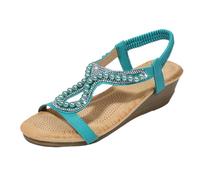 Sandales Femme Été Confortable Compensées Women's Sandals New Summer Comfortable And Fashionable Retro Ethnic Style Lightweight Vacation Elastic Heel Thick Chaussure Compensee Femme Mule (Green 41)
