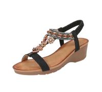 Sandales Femme été Confortable Cuir Bohème Perle Claquettes Compensées élastique Chaussures Orthopédique Chic Plates Talon Sandale Fille De Plage Strass Bout Ouvert Tongs Chaussons Beach Vacation