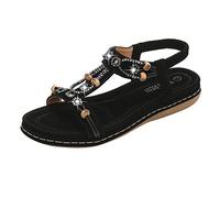 Sandales Femme été Confortable Cuir Bohème Perle Claquettes Compensées élastique Chaussures Orthopédique Chic Plates Talon Sandale Fille De Plage Strass Bout Ouvert Tongs Chaussons Beach Vacation