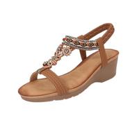 Sandales Femme été Confortable Cuir Bohème Perle Claquettes Compensées élastique Chaussures Orthopédique Chic Plates Talon Sandale Fille De Plage Strass Bout Ouvert Tongs Chaussons Beach Vacation