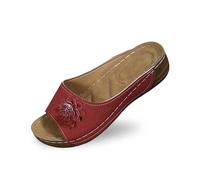 Sandales Femme éTé Confortable Cuir,Ces élégantes Chaussures compensées à Bout Ouvert pour Femmes,avec Dessus en Cuir et Chaussons Fleuris,sont des Confortables Pleines de tempérament