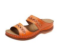 Sandales Femme été Confortable Cuir Chaussures Orthopédique Femme Confort Chic Ete Léger Cuir Claquettes avec Boucle Chaussure Compensee Semelles épaisses Compensées Mules en Cuir pour Femme