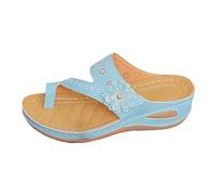 Sandales Femme Ete Confortable De Fleurs 3D À Talon Compensé Sandale Chaussure Support Voûte Open Toe Semelle Compensée Antidérapantes Claquette Respirant Vintage Chaussures D'Été Décontractées
