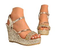 Sandales femme été confortable Sandales compensées hauts pour femmes, plateforme, ornées de strass et de papillons, très tendance et très appréciées Chaussure Compensé Confort Pied Ete (Gold, 40)