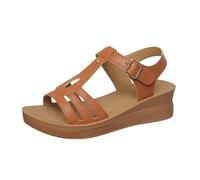 Sandales Femme été Confortable Talon Cuir Légères Antidérapantes Sandales Compensées Orthopédiques et nu-pieds avec Bande Croisée pour Maison Piscine Plage Pas Cher