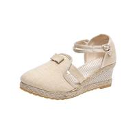 Sandales Femme Été Espadrille Compensées Plateforme Plates Chaussures à Bout fermé Confort Bride Cheville Vintage Vacances Talon LéGèRes et Respirantes Sandale de Plage Femme Cadeau Fête des Mères