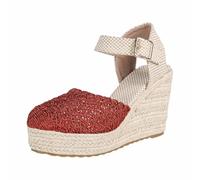 Sandales Femme été Espadrille Compensées Plateforme Plates | Chaussures à Bout Fermée Confort Bride Cheville Vintage Vacances Talon Closed Toe Sandals Women Chic Et Elegant Mary Jane