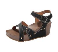 Sandales Femme Été Sandales Plateforme Femme d'été à Plateforme Pour Femmes à Talons Compensés Épais et Boucle Fond Plat Chaussures Confort Chic Mule Été (Black 38)