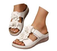 Sandales Femme Mule Mode Mules Compensees Sandale Été Compensées Plateforme Strass Et Sabots Claquettes Piscine En Cuir Pour Femmes Plates Scratch Slip-On Orthopédique Confortable 2-Blanc Size 40
