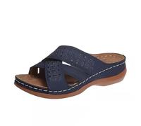 Sandales Femme Pieds Larges Orthopédique Été Thick Bottom Slope And Fashion Outside Wearing Open Toed Square Head Cold Drags Women'S Shoes Korean Denim Cloth Mules Compensées Femme Sandals (Blue 41)