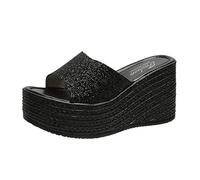 Sandales Femme-Plate-forme pailletée bouche compensée mode décontractée poisson dames sandales pantoufle femme