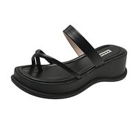 Sandales Femme Plateforme Chaussure Été Femme Ensemble de Sandales à Orteils Pour Femmes Été Tête Carrée Pince Pieds Un Mot Pantoufles Pente Avec Des Sandals Plateforme (Black 37)