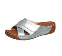 Sandales Femme Plateforme Claquette Confortable Pantoufles de Plage à Talons Inclinés Pour Femmes Pantoufles Creuses Décontractées Chaussures à Fond Mules Femme Été Confortable (Silver 36)