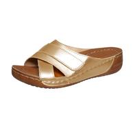 Sandales Femme Plateforme Claquette Confortable Pantoufles de Plage à Talons Inclinés Pour Femmes Pantoufles Creuses Décontractées Chaussures à Fond Mules Femme Été Confortable Chaussure (Gold 36)