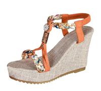 Sandales Femme Plateforme Claquettes Confortable Sandales Compensées Espadrilles Pour Femmes Décontractée Bout Ouvert Plateforme Bride à La Sandals Compensées Chaussure Compensee Femme (Red 35)