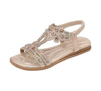 Sandales Femme, Pour Femmes Confort Avec Bride De Cheville Élastique Chaussures De Plage Bohème Décontractées Mode Cristal Chaussures Décontractées À Fleurs Bou, Tendance 2025