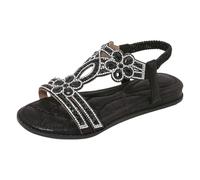 Sandales Femme, Pour Femmes Confort Avec Bride De Cheville Élastique Chaussures De Plage Bohème Décontractées Mode Cristal Chaussures Décontractées À Fleurs Bou, Tendance 2025
